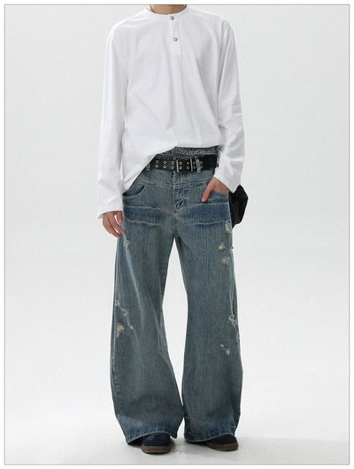 Pattern Faded Ripped Jeans Korean Street Fashion Jeans By Mr Nearly Shop Online at OH Vault