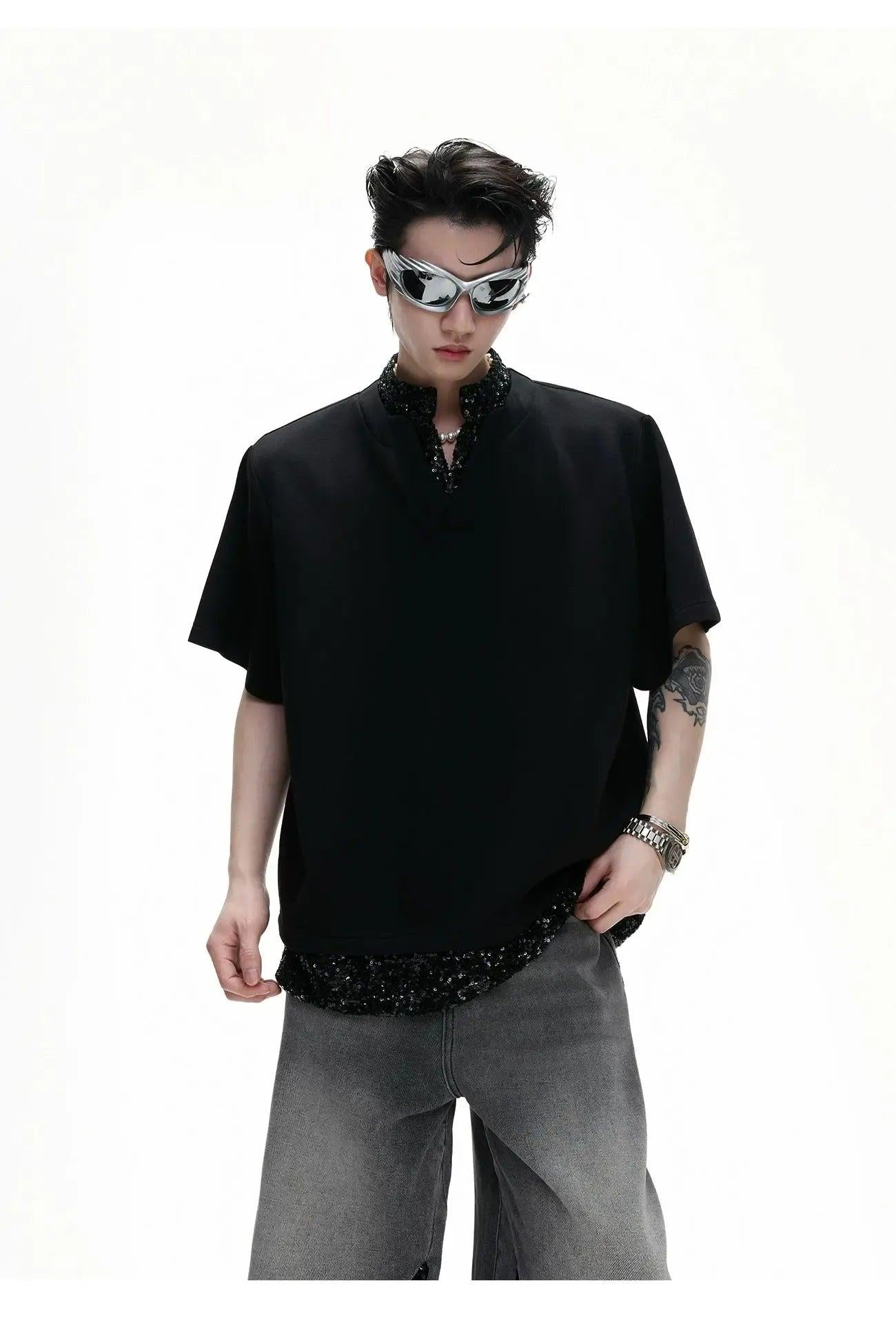 Sequin Spliced Detail T-Shirt Korean Street Fashion T-Shirt By Argue Culture Shop Online at OH Vault