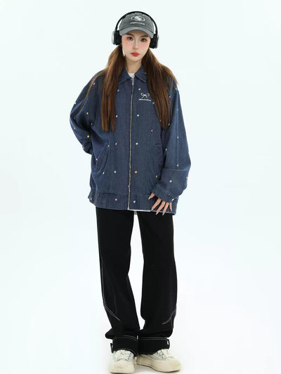 Tiny Scattered Flowers Denim Jacket Korean Street Fashion Jacket By INS Korea Shop Online at OH Vault