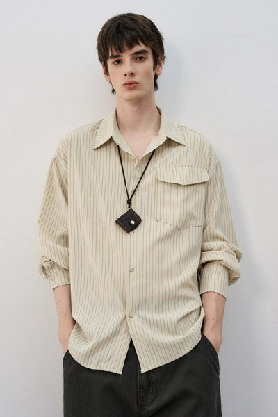 Front Pocket Vertical Striped Shirt Korean Street Fashion Shirt By MaxDstr Shop Online at OH Vault