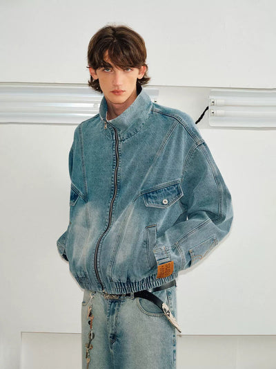 Multi-Detail Ruched Hem Denim Jacket Korean Street Fashion Jacket By Kreate Shop Online at OH Vault