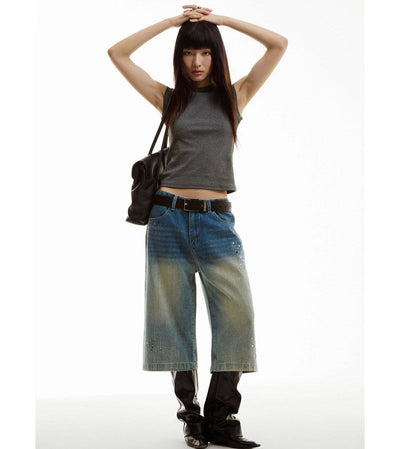 Faded and Stoned Denim Shorts Korean Street Fashion Shorts By Funky Fun Shop Online at OH Vault