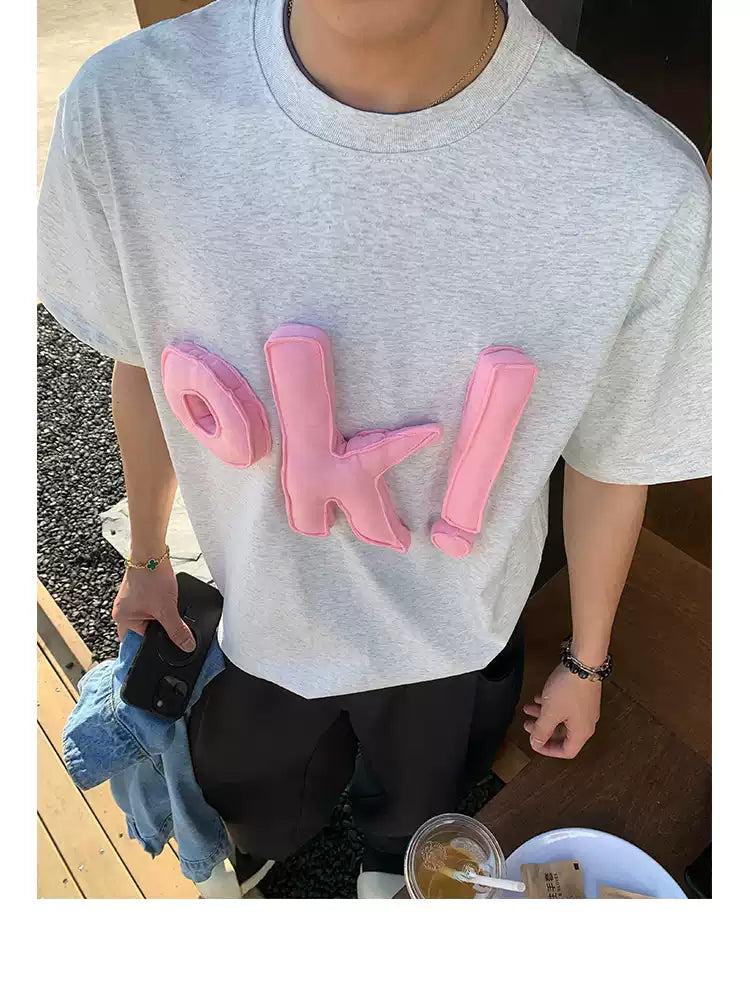 Embossed OK Detail T-Shirt Korean Street Fashion T-Shirt By Poikilotherm Shop Online at OH Vault