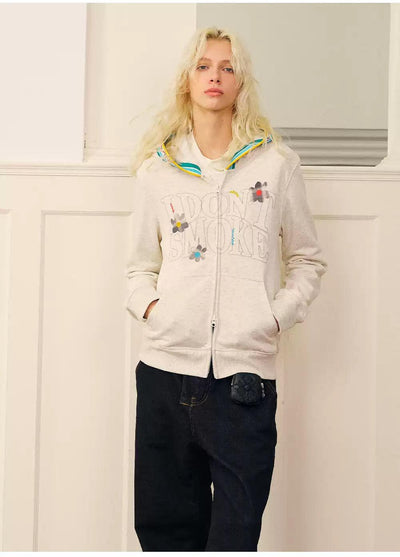 Plaid Flower Dual-End Zipped Hoodie Korean Street Fashion Hoodie By Donsmoke Shop Online at OH Vault