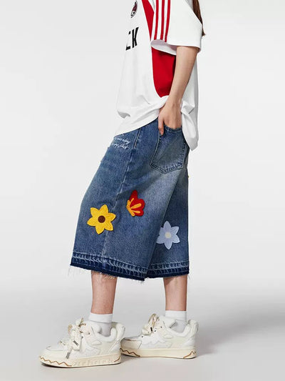 Flower Patches Denim Shorts Korean Street Fashion Shorts By A Chock Shop Online at OH Vault