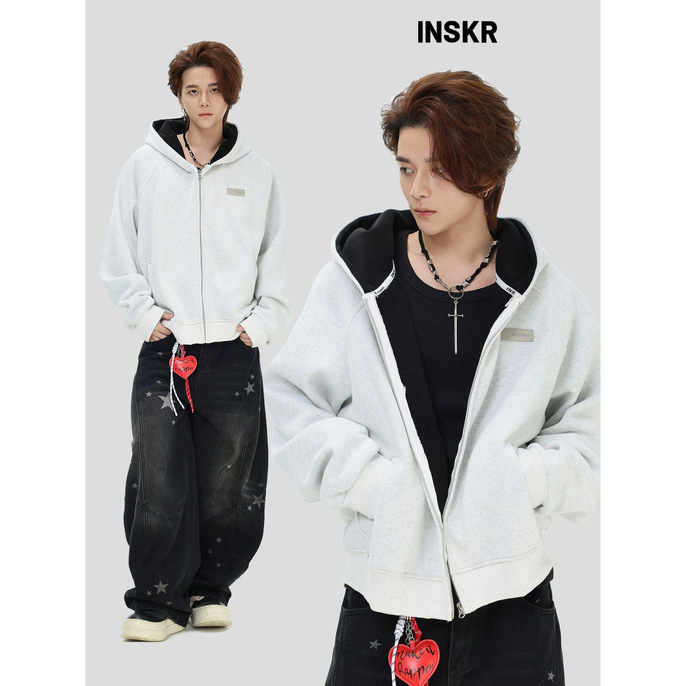 Basic Solid Color Zipped Hoodie Korean Street Fashion Hoodie By INS Korea Shop Online at OH Vault