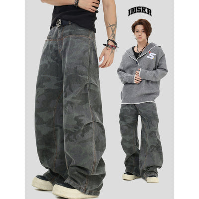 Structured Camouflage Relax Fit Jeans Korean Street Fashion Jeans By INS Korea Shop Online at OH Vault