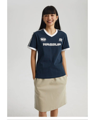 Logo Print Sporty T-Shirt Korean Street Fashion T-Shirt By WASSUP Shop Online at OH Vault