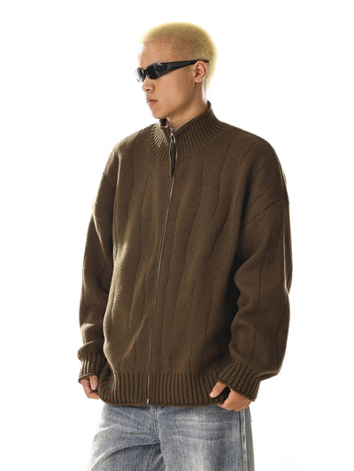 Stitched Pattern Zipped Knit Jacket Korean Street Fashion Jacket By MEBXX Shop Online at OH Vault