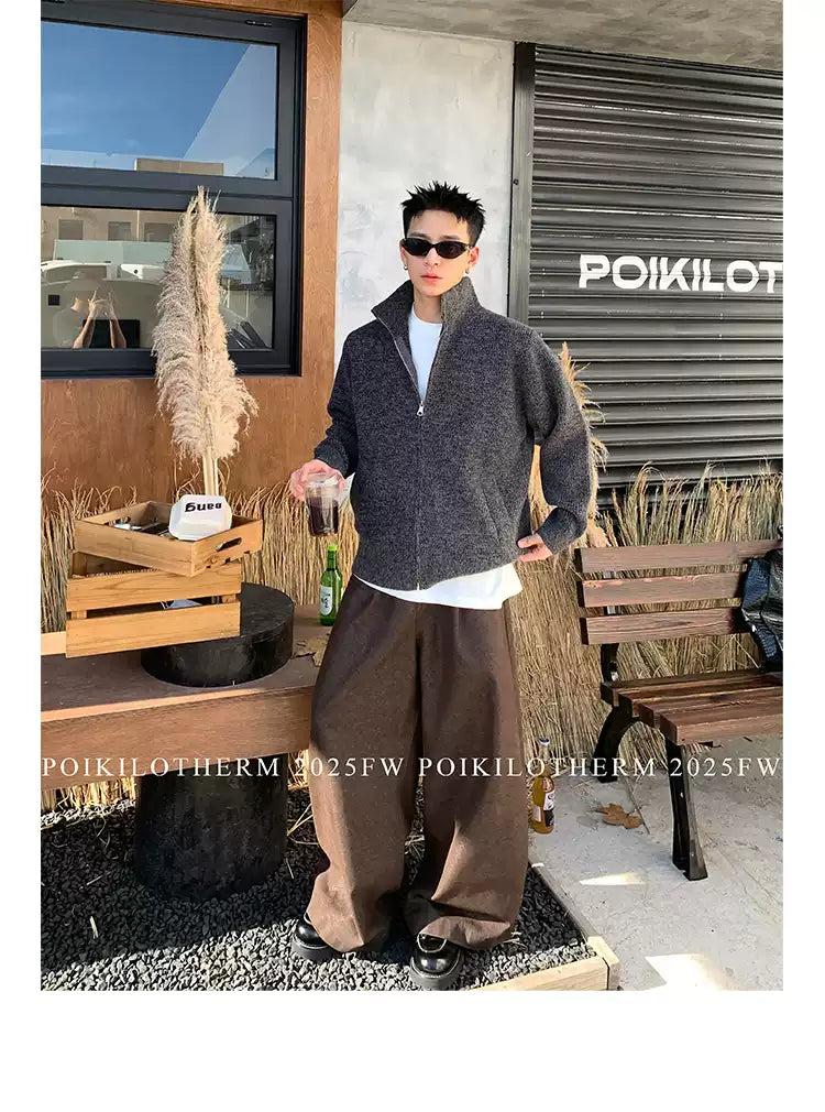 Stand Collar Textured Knit Jacket Korean Street Fashion Jacket By Poikilotherm Shop Online at OH Vault