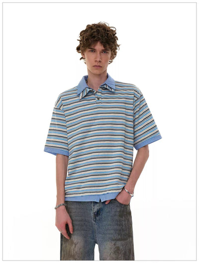 Stripe and Plaid Spliced Polo Korean Street Fashion Polo By Mr Nearly Shop Online at OH Vault