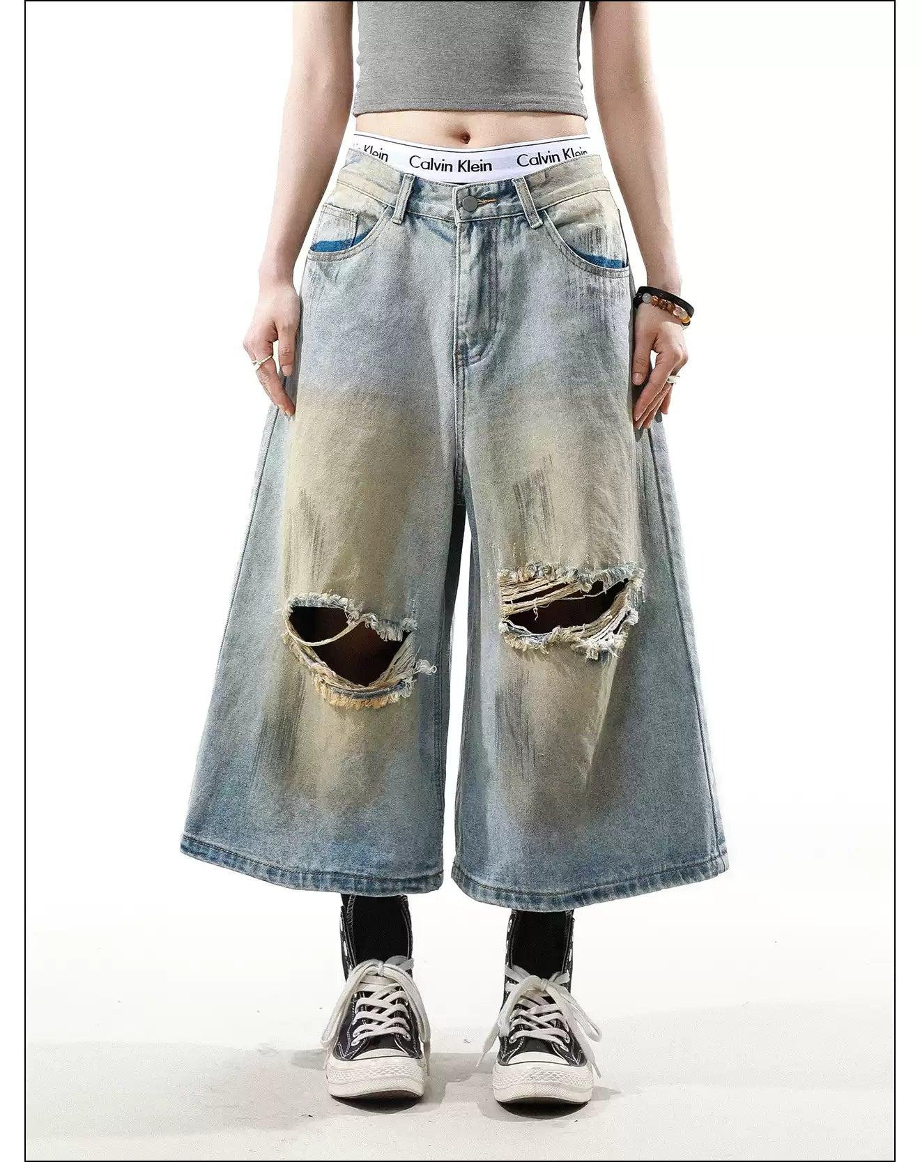 Stone Washed Ripped Denim Shorts Korean Street Fashion Shorts By Mr Nearly Shop Online at OH Vault