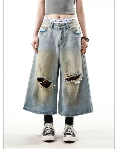 Stone Washed Ripped Denim Shorts Korean Street Fashion Shorts By Mr Nearly Shop Online at OH Vault