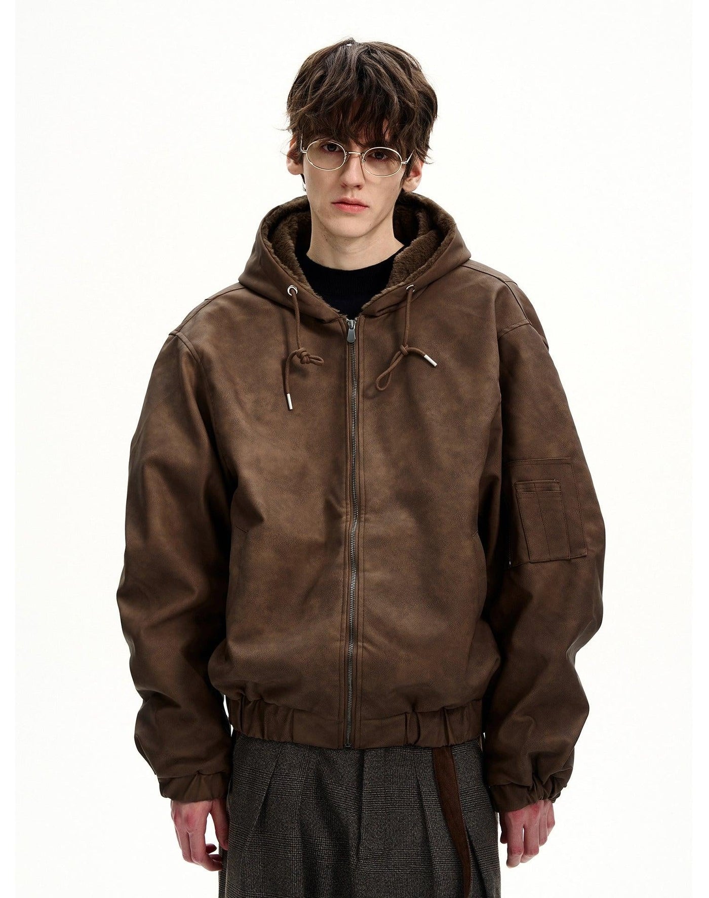 Drawstring Hooded PU Leather Jacket Korean Street Fashion Jacket By MaxDstr Shop Online at OH Vault