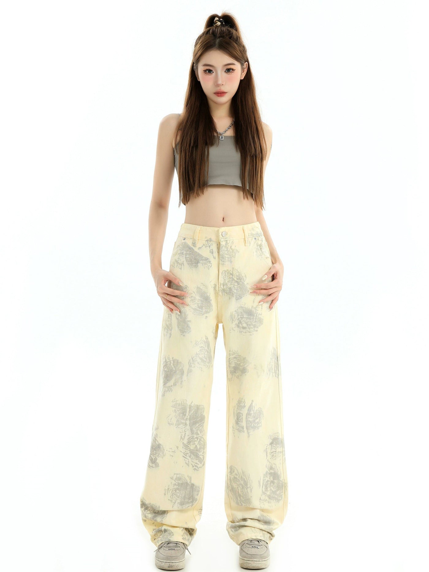 Washed Abstract Print Jeans Korean Street Fashion Jeans By INS Korea Shop Online at OH Vault