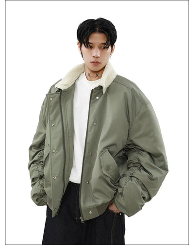 Sherpa Collar Ruched Sleeves Jacket Korean Street Fashion Jacket By Mr Nearly Shop Online at OH Vault