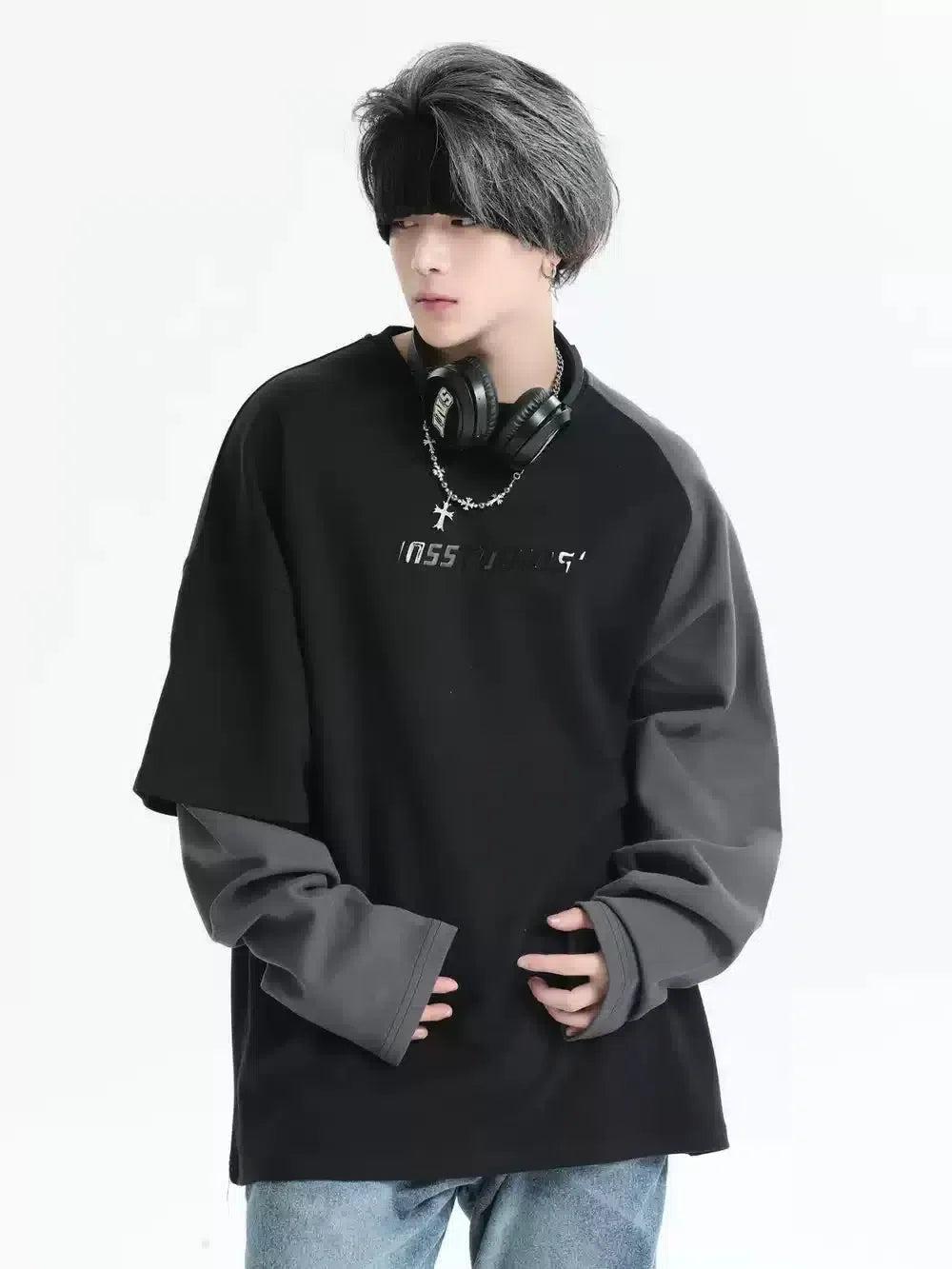 Irregular Spliced Detail Crewneck Korean Street Fashion Crewneck By INS Korea Shop Online at OH Vault