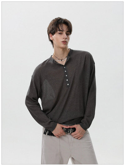 Thin Sheer Henley Collar Sweater Korean Street Fashion Sweater By Mr Nearly Shop Online at OH Vault