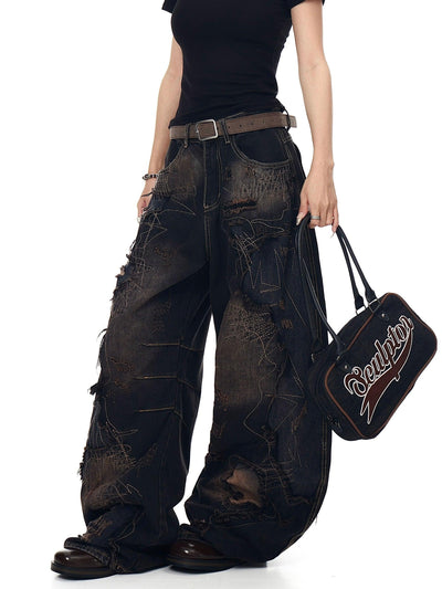 Grunge Multiple Stitches Jeans Korean Street Fashion Jeans By Blacklists Shop Online at OH Vault