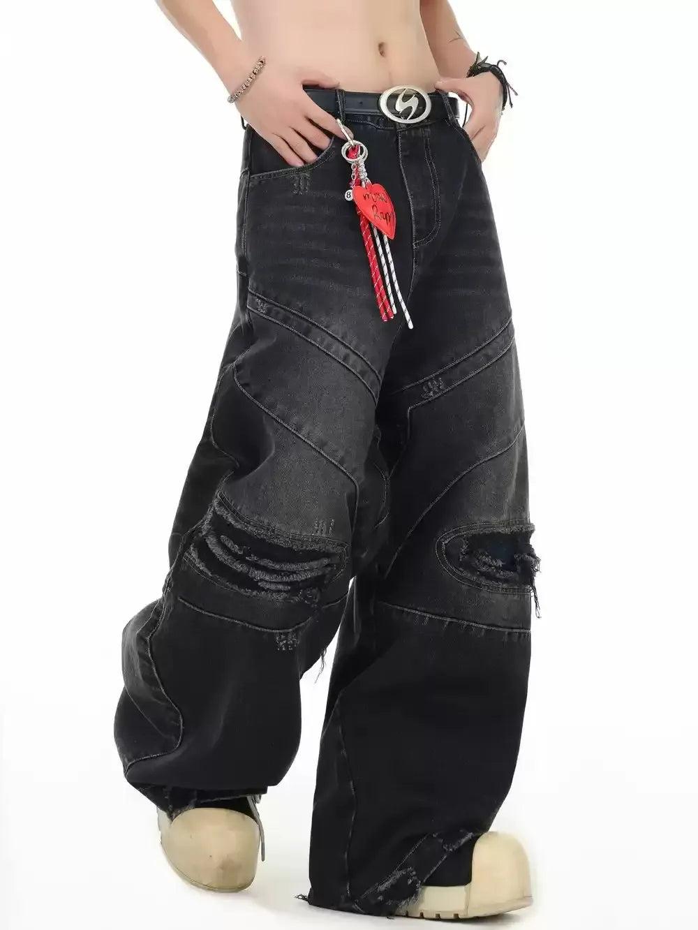 Ripped Knee Fade Highlights Jeans Korean Street Fashion Jeans By INS Korea Shop Online at OH Vault