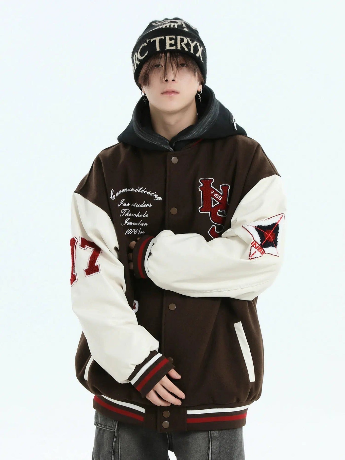 Contrast Embroidery Varsity Jacket Korean Street Fashion Jacket By INS Korea Shop Online at OH Vault