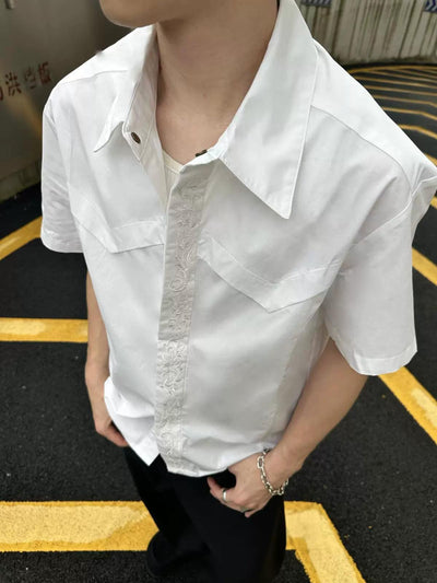 Embroidered Pattern Buttoned Shirt Korean Street Fashion Shirt By Made Extreme Shop Online at OH Vault
