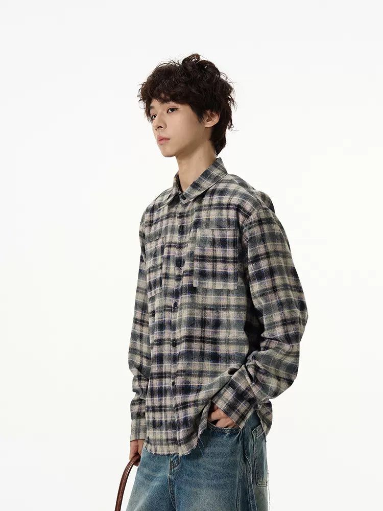 Vintage Plaid Long Sleeve Shirt Korean Street Fashion Shirt By 77Flight Shop Online at OH Vault