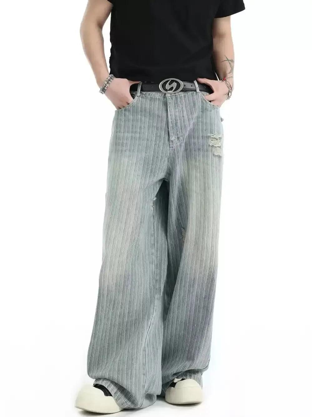 Vertical Stripes Ripped Jeans Korean Street Fashion Jeans By INS Korea Shop Online at OH Vault
