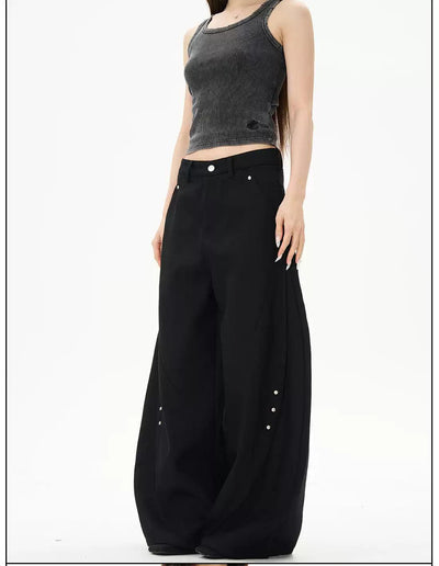 Buttoned Drape Scimitar Pants Korean Street Fashion Pants By 77Flight Shop Online at OH Vault