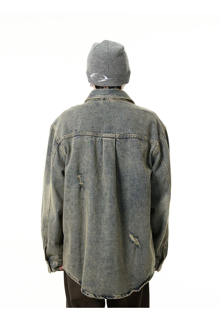Faded & Distressed Denim Jacket Korean Street Fashion Jacket By 77Flight Shop Online at OH Vault