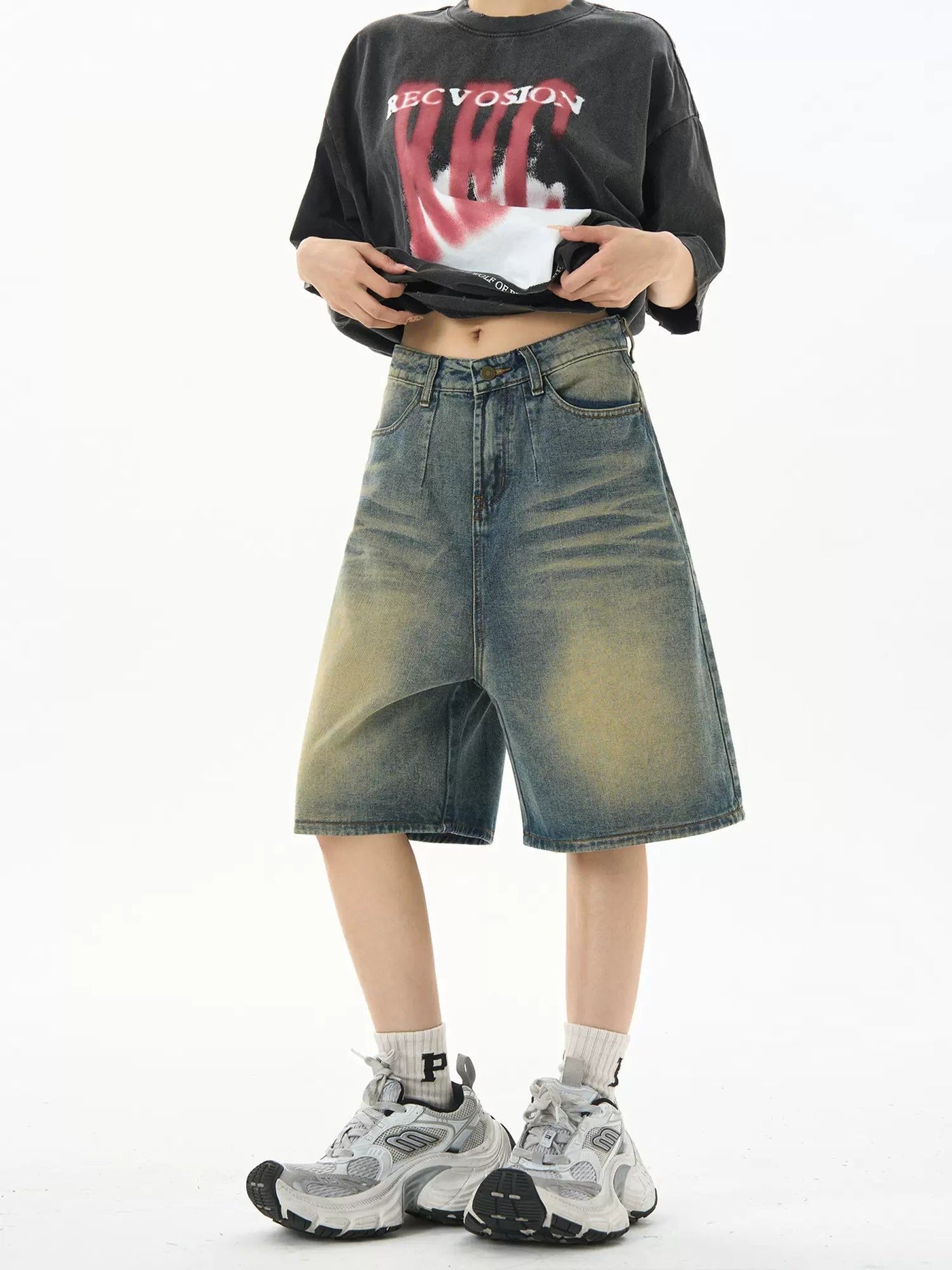 Rust Fade Denim Shorts Korean Street Fashion Shorts By MaxDstr Shop Online at OH Vault