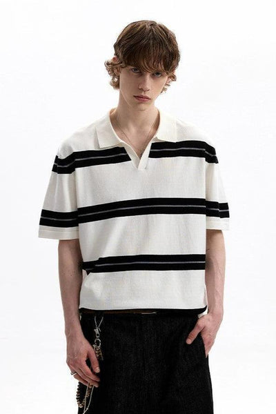 Wide Stripes Relaxed Polo Korean Street Fashion Polo By A PUEE Shop Online at OH Vault