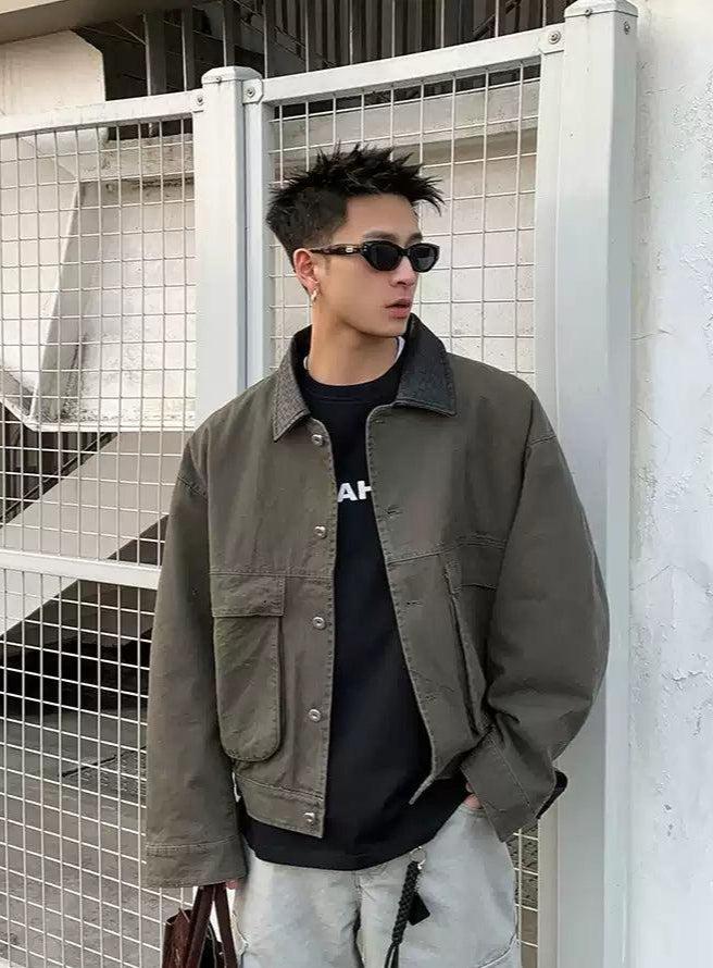 PU Leather Lapel Flap Pocket Jacket Korean Street Fashion Jacket By Poikilotherm Shop Online at OH Vault