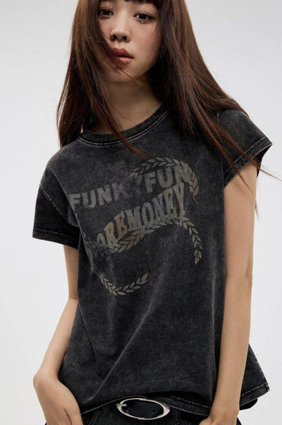 Washed Text Print T-Shirt