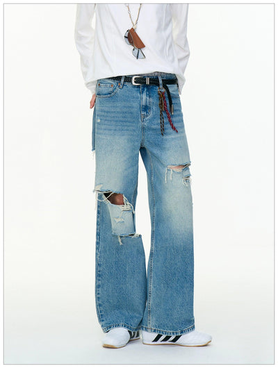 Rip Lines Faded Bootcut Jeans Korean Street Fashion Jeans By Mr Nearly Shop Online at OH Vault
