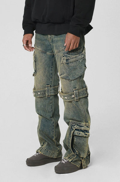 Strapped Thighs Cargo Jeans Korean Street Fashion Jeans By JHYQ Shop Online at OH Vault