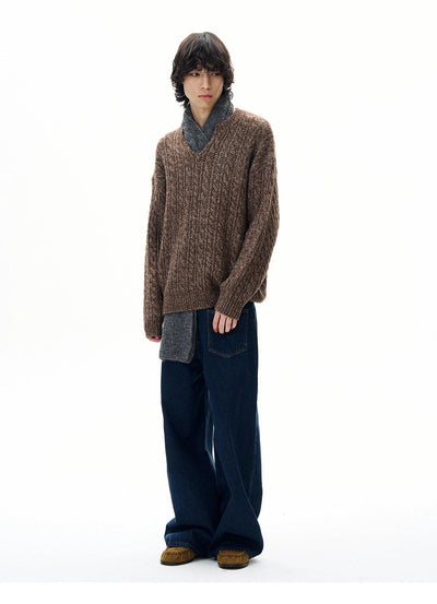 Cable Knit V-Neck Sweater Korean Street Fashion Sweater By 77Flight Shop Online at OH Vault