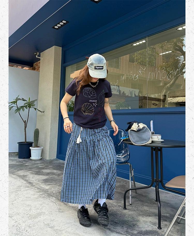 Spliced Plaid Long Skirt Korean Street Fashion Skirt By Made Extreme Shop Online at OH Vault
