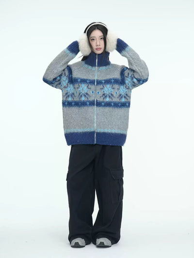 Pattern and Blocks Zipped Sweater Korean Street Fashion Sweater By Jump Next Shop Online at OH Vault