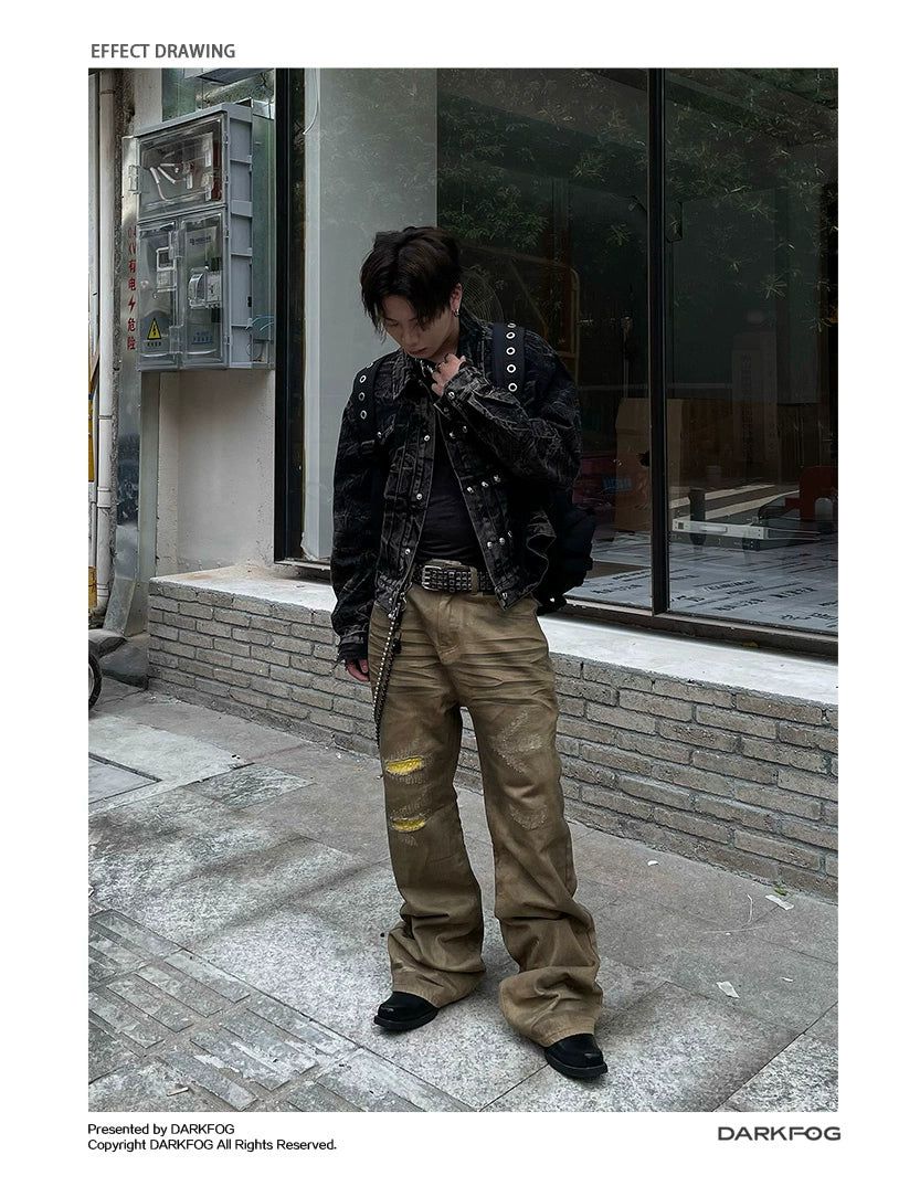 Multi-Pleated Buttoned Short Denim Jacket Korean Street Fashion Jacket By Dark Fog Shop Online at OH Vault