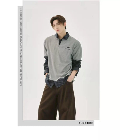 College Style Checker Panel Polo Korean Street Fashion Polo By Turn Tide Shop Online at OH Vault