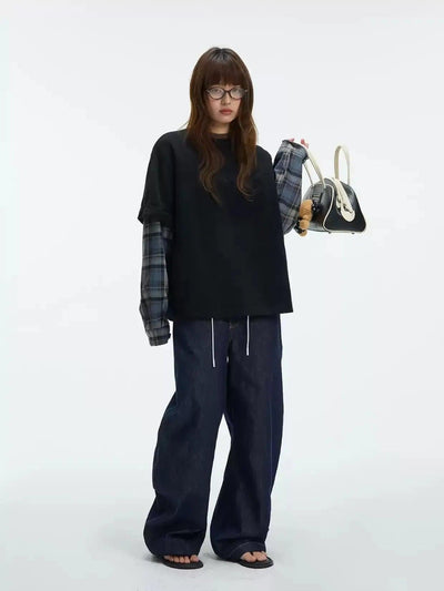 Spliced Plaid Long Sleeve T-Shirt Korean Street Fashion T-Shirt By Jump Next Shop Online at OH Vault