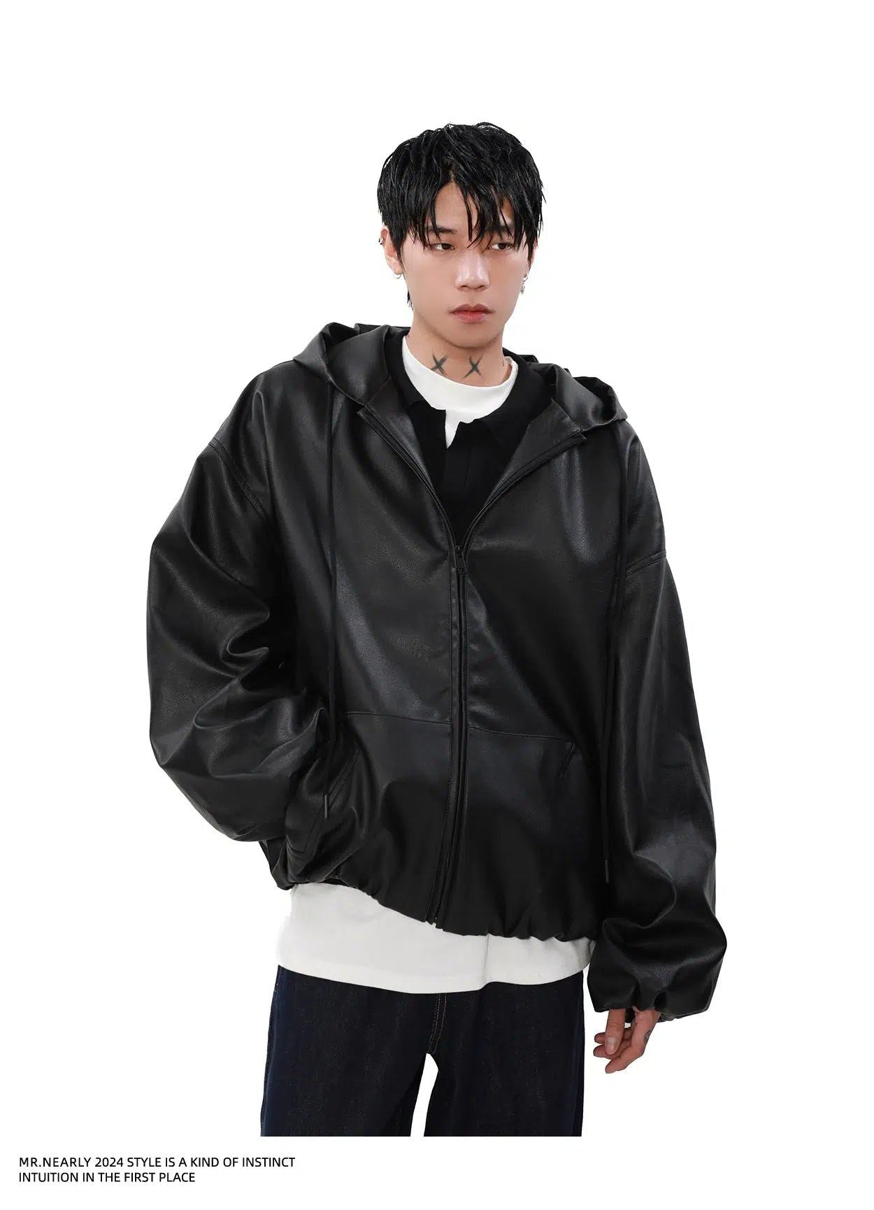 Sleek Drawstring Hooded PU Leather Jacket Korean Street Fashion Jacket By Mr Nearly Shop Online at OH Vault