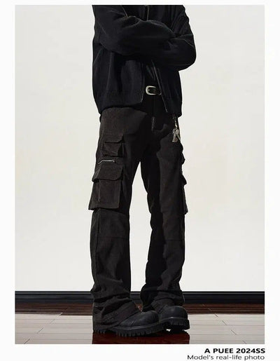 Corduroy Slim Fit Flared Cargo Pants Korean Street Fashion Pants By A PUEE Shop Online at OH Vault