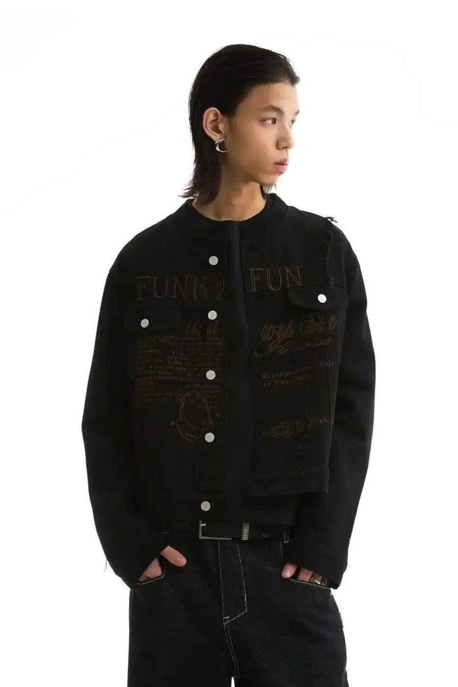 Distressed Embroidered Jacket Korean Street Fashion Jacket By Funky Fun Shop Online at OH Vault