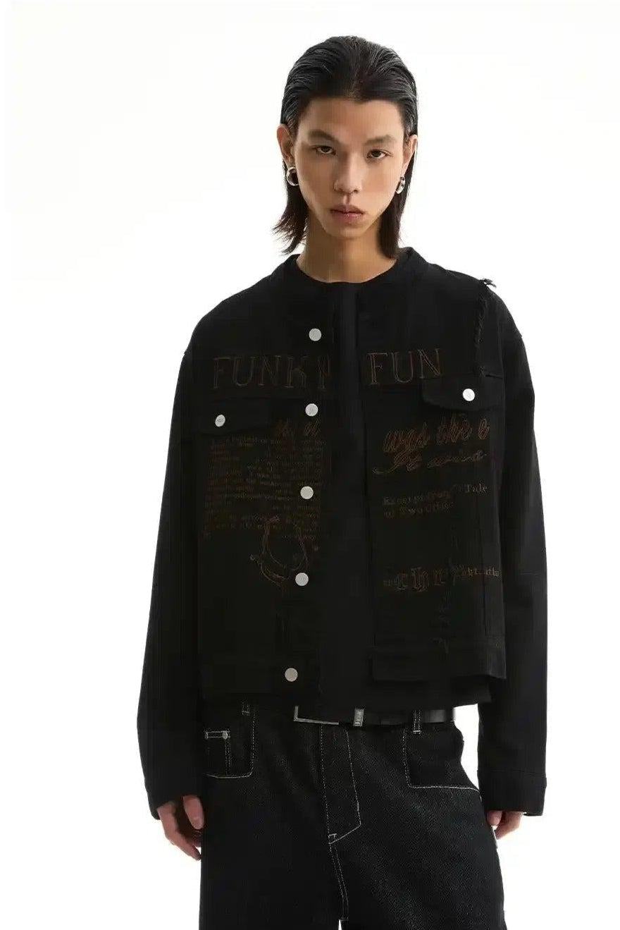 Distressed Embroidered Jacket Korean Street Fashion Jacket By Funky Fun Shop Online at OH Vault