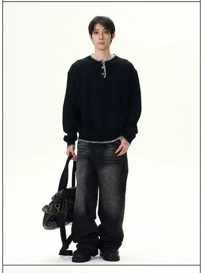 Stitched Buttons Cozy Fit Sweater Korean Street Fashion Sweater By 77Flight Shop Online at OH Vault