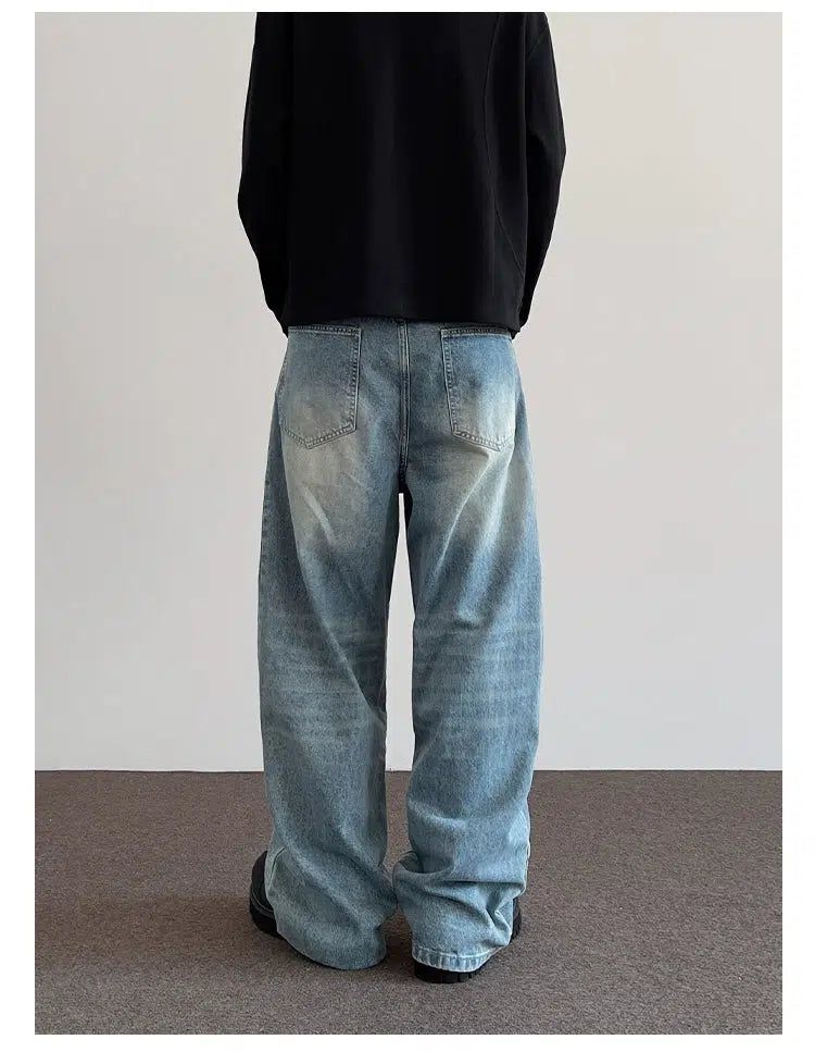 Washed Side Pleats Wide Jeans Korean Street Fashion Jeans By A PUEE Shop Online at OH Vault