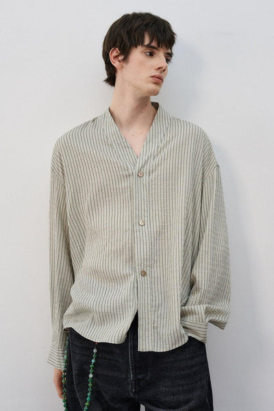 Textured Striped V-Neck Shirt Korean Street Fashion Shirt By MaxDstr Shop Online at OH Vault