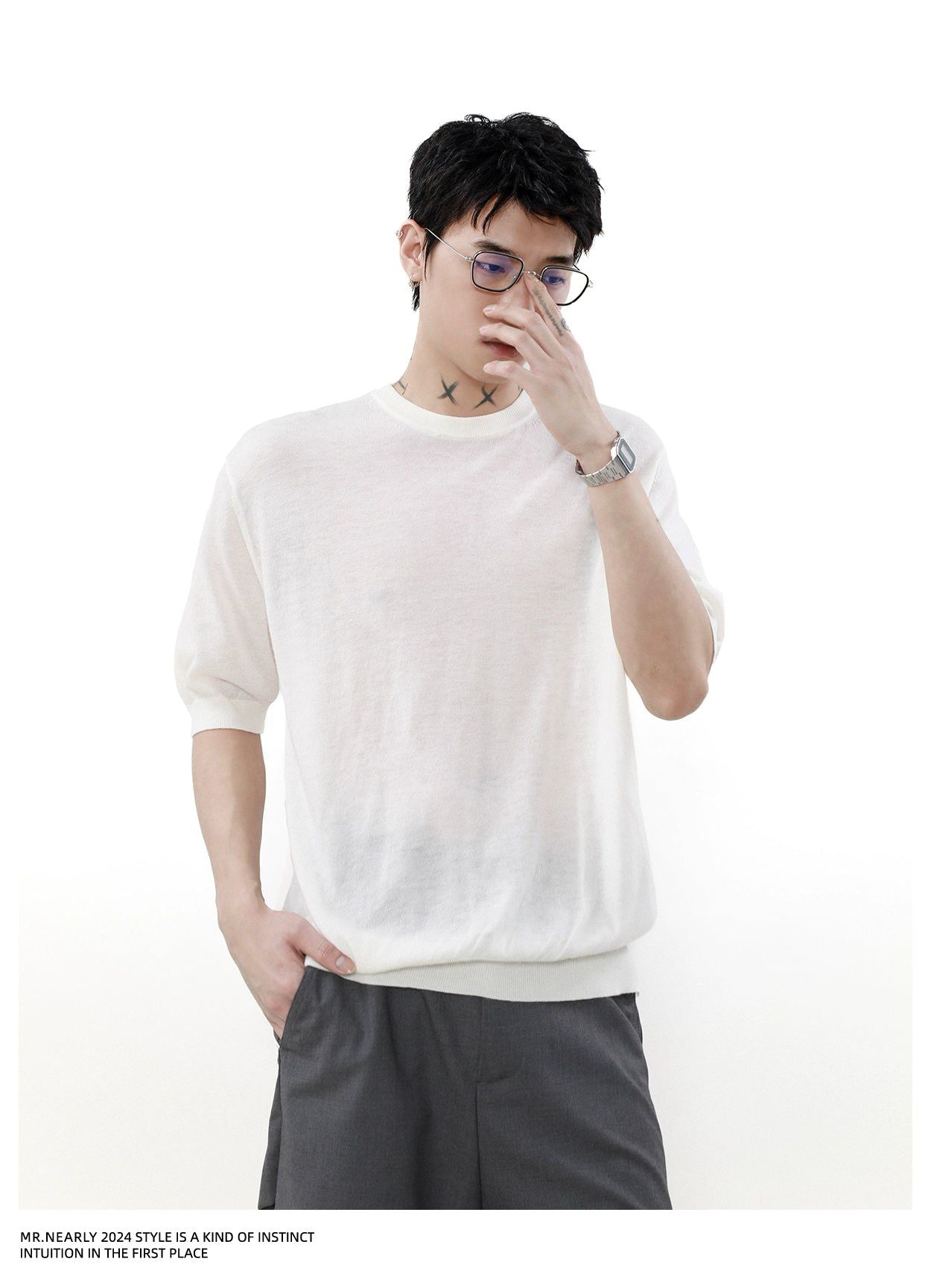 Solid Casual Knit T-Shirt Korean Street Fashion T-Shirt By Mr Nearly Shop Online at OH Vault